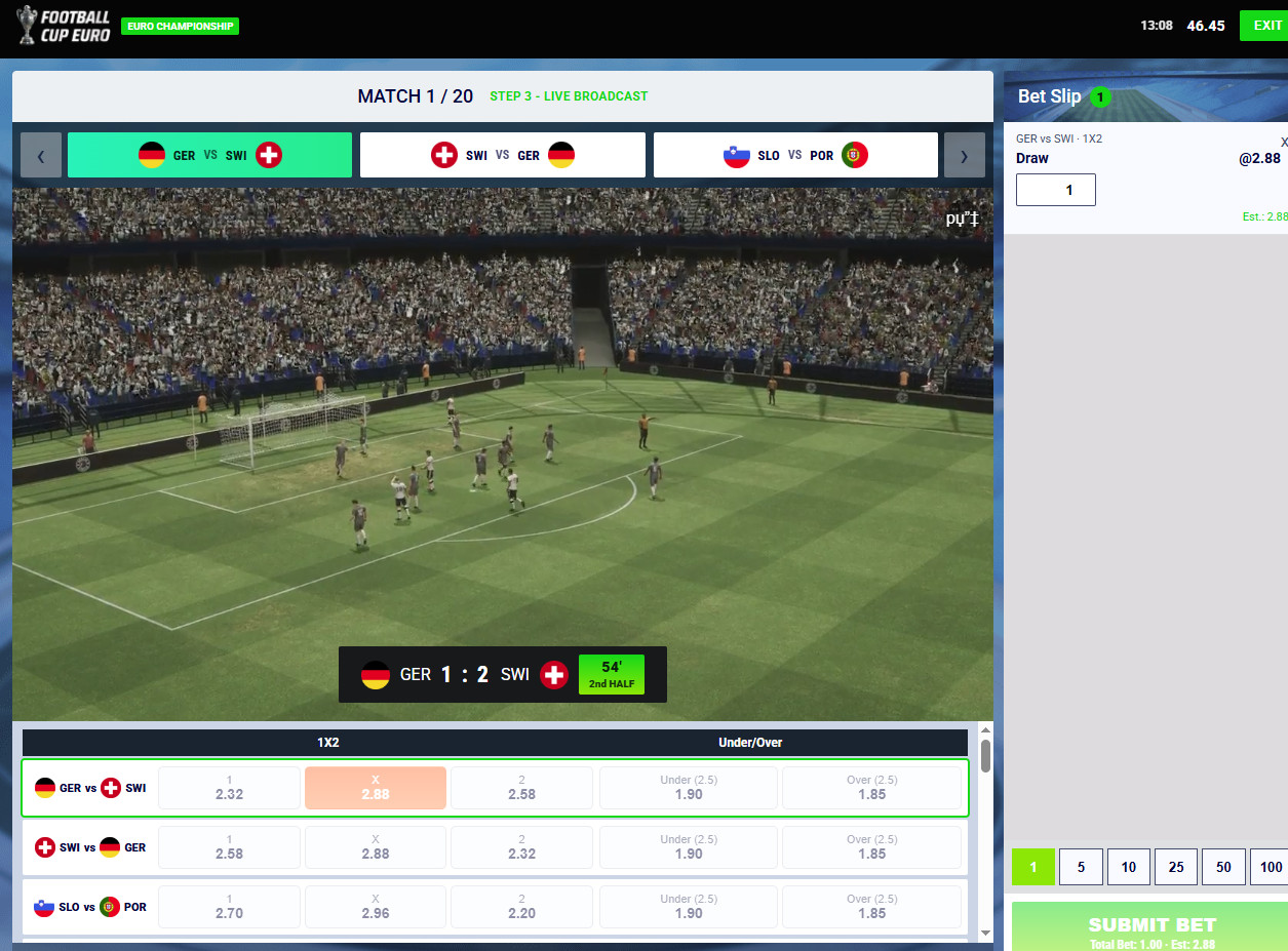 Virtual Sports European Championship betting game