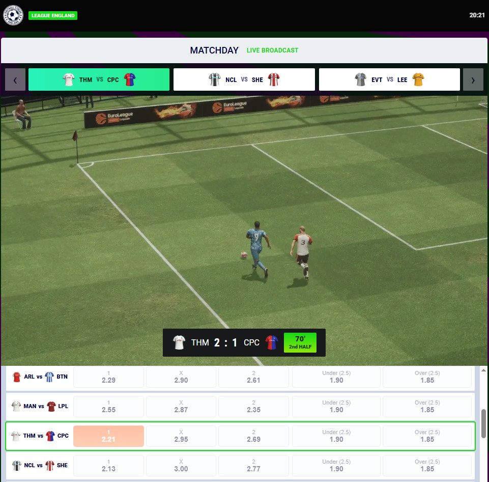 English League Virtual Sports with Real-Money Betting