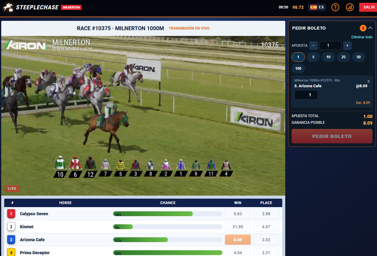 Virtual hurdle racing for real-money betting.