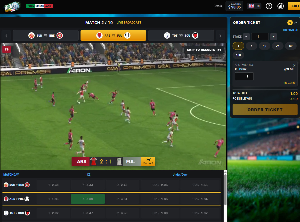 English Championship virtual sports with real-money betting.
