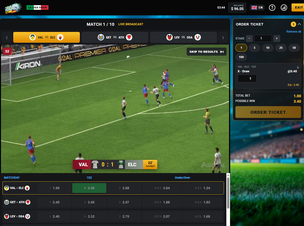 Spanish Championship virtual sports with real-money betting.