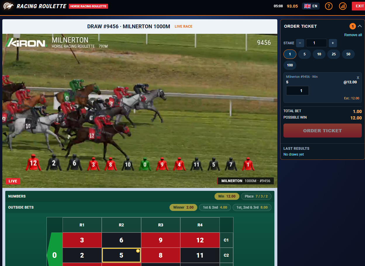 Horse racing  roulette, and virtual sports with real-money betting
