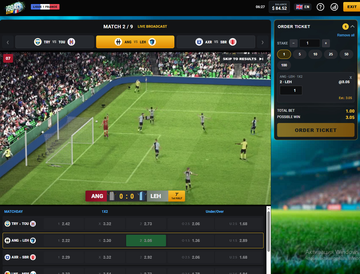 French League football virtual sports for real-money betting.